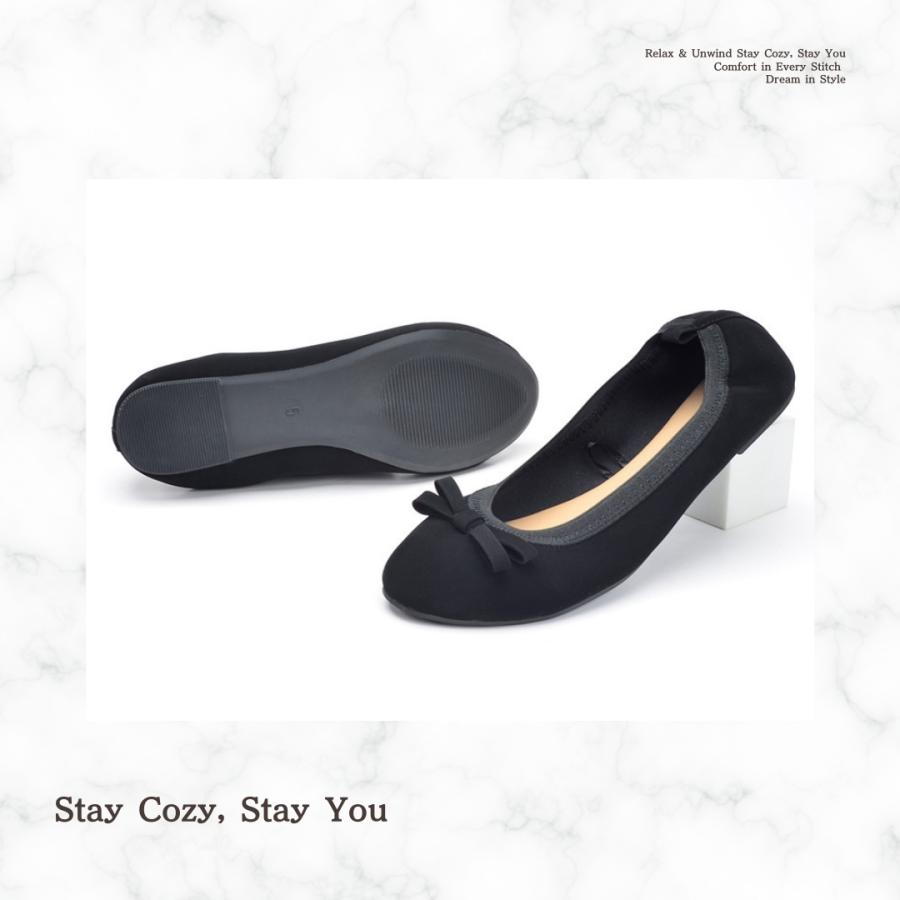 パンプス フラットシューズ  バレエシューズ 痛くない 歩きやすい 疲れない 折りたたみ 黒 革 リボン ラウンドトゥ オフィス 安い 入園式 卒園式 入学式 卒業式 |  | 04