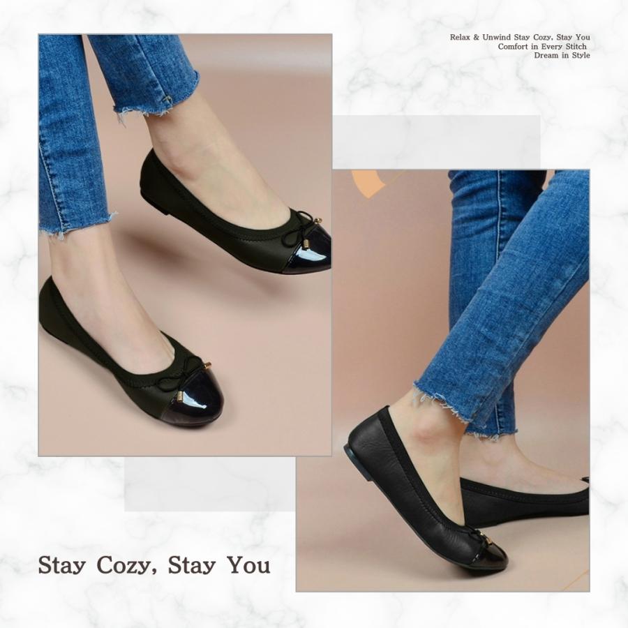 パンプス フラットシューズ  バレエシューズ 痛くない 歩きやすい 疲れない 折りたたみ 黒 革 リボン ラウンドトゥ オフィス 安い 入園式 卒園式 入学式 卒業式 |  | 06