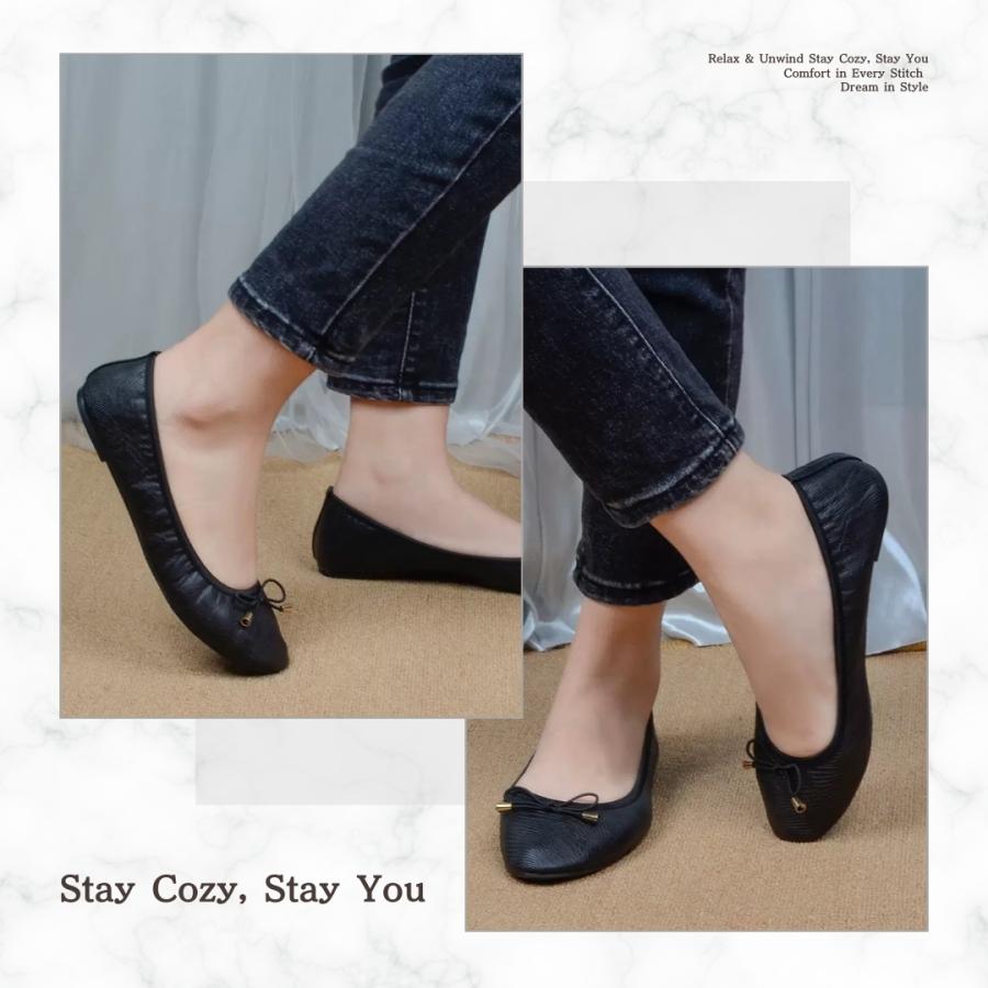 パンプス フラットシューズ  バレエシューズ 痛くない 歩きやすい 疲れない 折りたたみ 黒 革 リボン ラウンドトゥ オフィス 安い 入園式 卒園式 入学式 卒業式 |  | 09