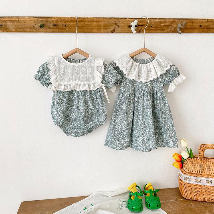 ベビー服 キッズ服 姉妹コーデ 姉妹リンク ロンパース ワンピース ドレス キッズ ベビー 姉妹 コーデ お揃い おそろい コーデセット 女の子 子供服 70 80 90 100 | 