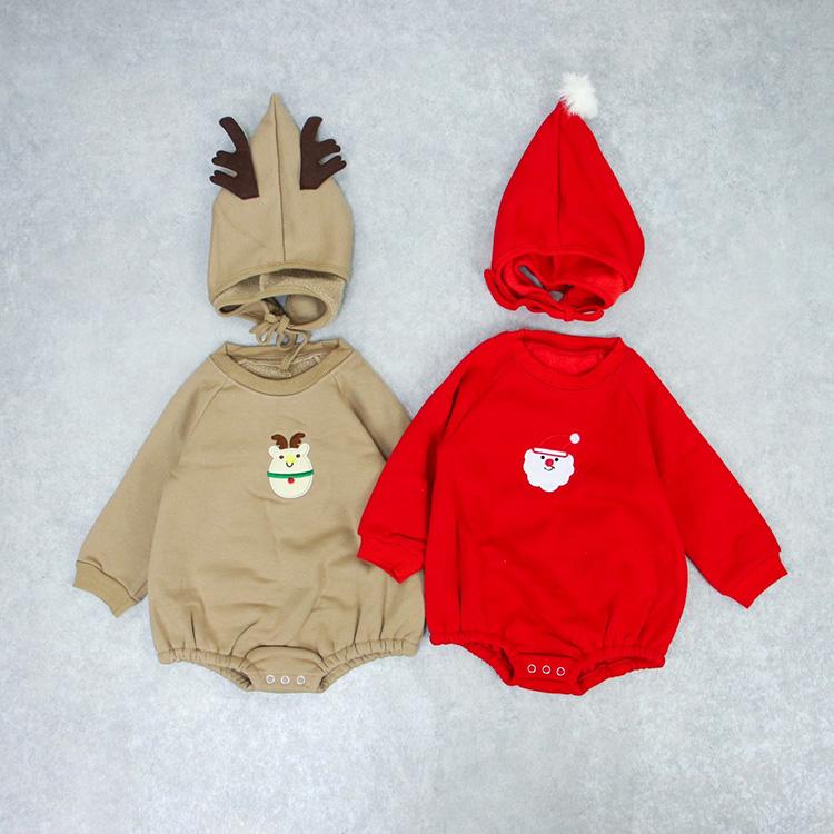 ベビー服 ロンパース ボンネット 子ども服 男の子 女の子 裏起毛 暖かい クリスマス サンタ トナカイ ベビー キッズ 長袖 ボンネット付き おしゃれ 可愛い 韓国 |  | 01