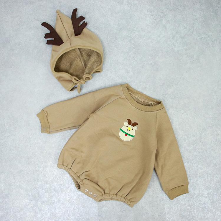 ベビー服 ロンパース ボンネット 子ども服 男の子 女の子 裏起毛 暖かい クリスマス サンタ トナカイ ベビー キッズ 長袖 ボンネット付き おしゃれ 可愛い 韓国 |  | 02