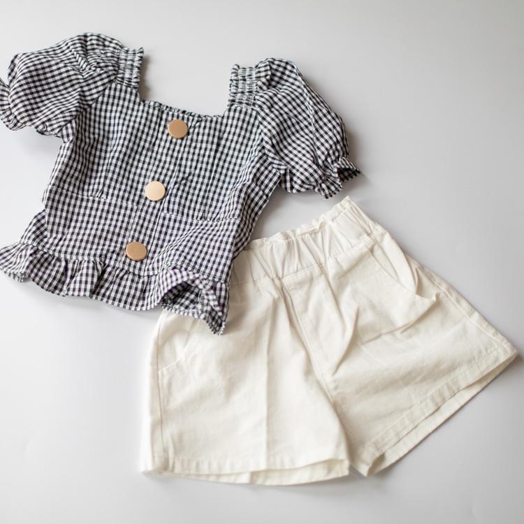セットアップ 上下セット 女の子 ベビー服 子供服 服 ベビー 子供 赤ちゃん 夏 チェック 半袖 パフスリーブ おしゃれ かわいい セパレート 韓国 80 90 100 110 |  | 01