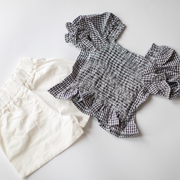 セットアップ 上下セット 女の子 ベビー服 子供服 服 ベビー 子供 赤ちゃん 夏 チェック 半袖 パフスリーブ おしゃれ かわいい セパレート 韓国 80 90 100 110 |  | 02