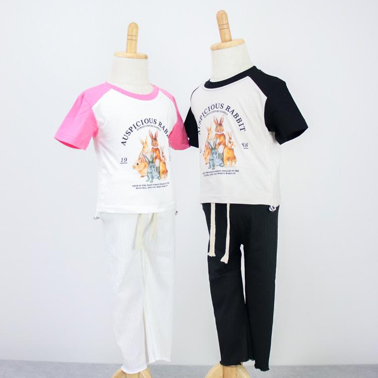 Tシャツ キッズ ベビー服 子ども服 服 ベビー 子ども カットソー シャツ トップス 女の子 男の子 半袖 秋 春 夏 かわいい うさぎ 韓国 韓国ベビー服 コットン |  | 06