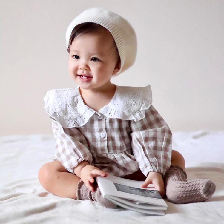 ロンパース ベビー服 ベビー キッズ 子供服 子ども服 服 秋 冬 春 子ども 子供 新生児 赤ちゃん 女の子 長袖 丸襟 レース チェック |  | 11
