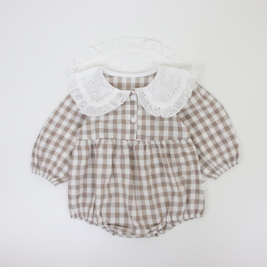 ロンパース ベビー服 ベビー キッズ 子供服 子ども服 服 秋 冬 春 子ども 子供 新生児 赤ちゃん 女の子 長袖 丸襟 レース チェック |  | 06