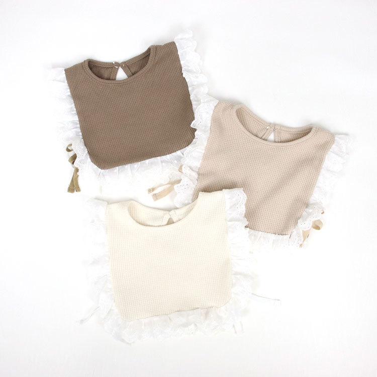 スタイ よだれかけ ビブ ベスト エプロン レイヤード レース フリル ワッフル スタイベスト フリルベスト フリルエプロン レースビブ 女の子 サイドリボン | 