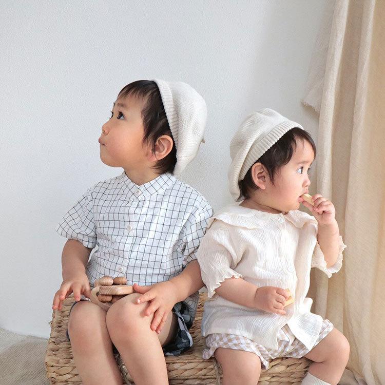 ベビー服 ブラウス シャツ 丸襟 襟付き トップス 女の子 男の子 子供服 半袖 春 夏 春夏 可愛い かわいい おしゃれ オシャレ キッズ ベビー 73 80 90 韓国 綿 New売り切れる前に
