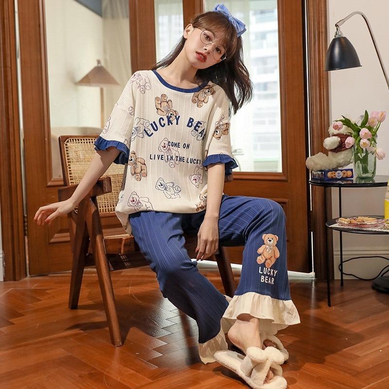 ルームウェア レディース パジャマ 部屋着 上下セット セットアップ 半袖 長ズボン 夏 春 秋 可愛い 薄手 修学旅行 入院 産後 旅行 外出 綿 |  | 14