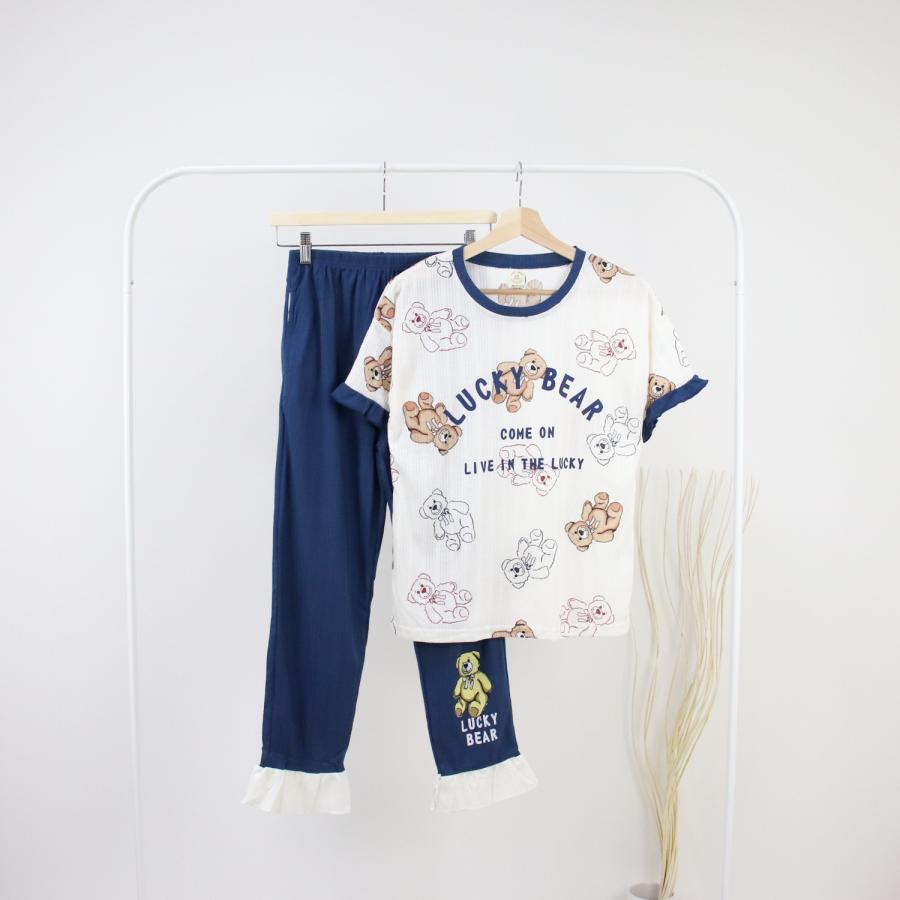 ルームウェア レディース パジャマ 部屋着 上下セット セットアップ 半袖 長ズボン 夏 春 秋 可愛い 薄手 修学旅行 入院 産後 旅行 外出 綿 |  | 01