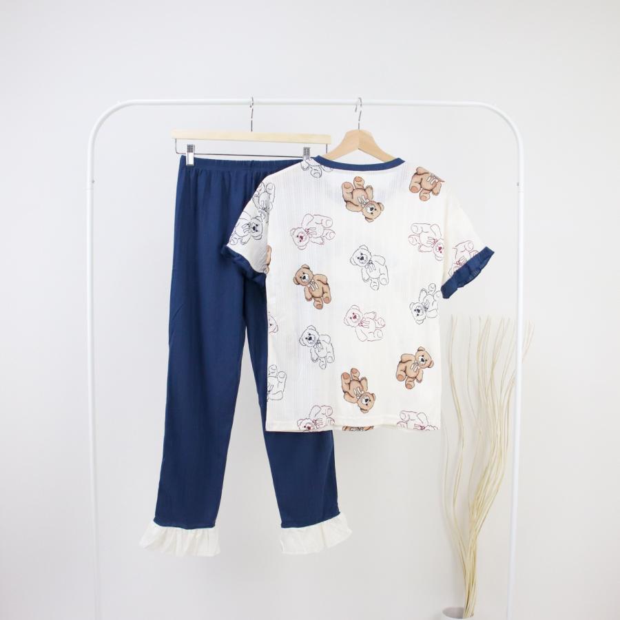 ルームウェア レディース パジャマ 部屋着 上下セット セットアップ 半袖 長ズボン 夏 春 秋 可愛い 薄手 修学旅行 入院 産後 旅行 外出 綿 |  | 02