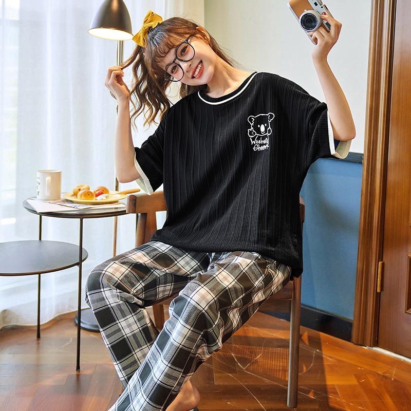 ルームウェア レディース パジャマ 部屋着 上下セット セットアップ 半袖 ロングパンツ 長ズボン 夏 春 秋 可愛い 薄手 修学旅行 入院 産後 旅行 外出 綿 |  | 16