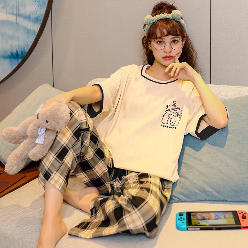 ルームウェア レディース パジャマ 部屋着 上下セット セットアップ 半袖 ロングパンツ 長ズボン 夏 春 秋 可愛い 薄手 修学旅行 入院 産後 旅行 外出 綿 |  | 12