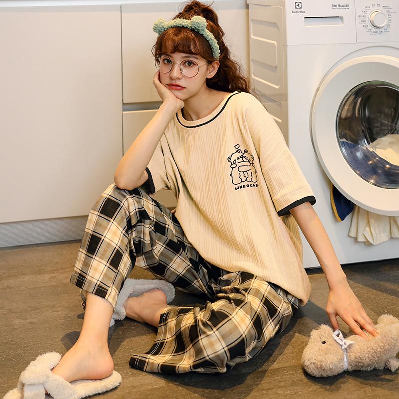 ルームウェア レディース パジャマ 部屋着 上下セット セットアップ 半袖 ロングパンツ 長ズボン 夏 春 秋 可愛い 薄手 修学旅行 入院 産後 旅行 外出 綿 |  | 14