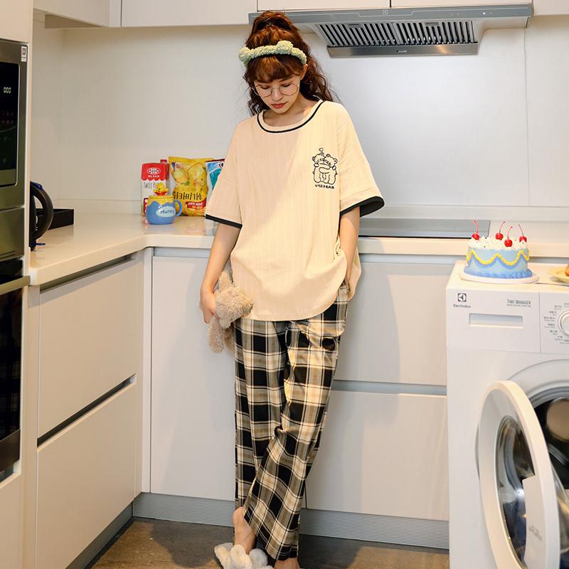 ルームウェア レディース パジャマ 部屋着 上下セット セットアップ 半袖 ロングパンツ 長ズボン 夏 春 秋 可愛い 薄手 修学旅行 入院 産後 旅行 外出 綿 |  | 18