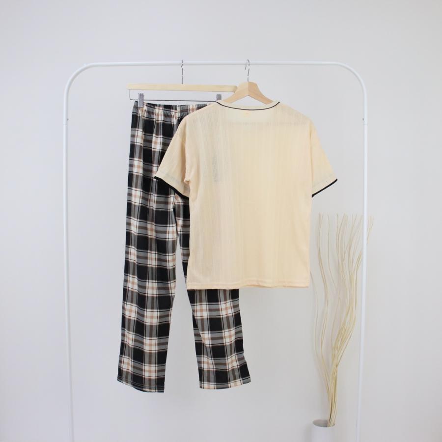 ルームウェア レディース パジャマ 部屋着 上下セット セットアップ 半袖 ロングパンツ 長ズボン 夏 春 秋 可愛い 薄手 修学旅行 入院 産後 旅行 外出 綿 |  | 02