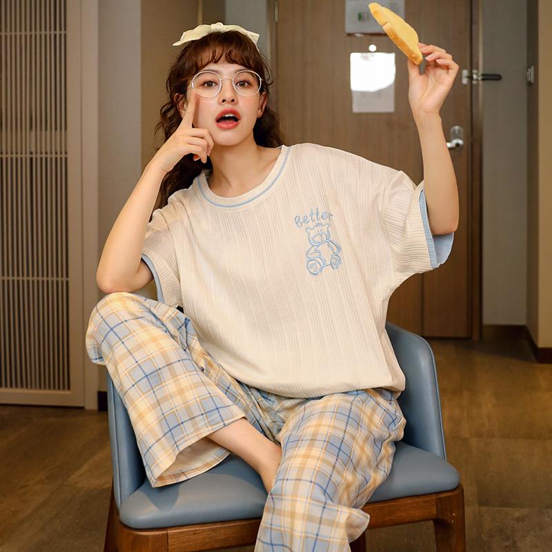 ルームウェア レディース パジャマ 部屋着 上下セット セットアップ 半袖 ロングパンツ 長ズボン 夏 春 秋 可愛い 薄手 修学旅行 入院 産後 旅行 外出 綿 |  | 11