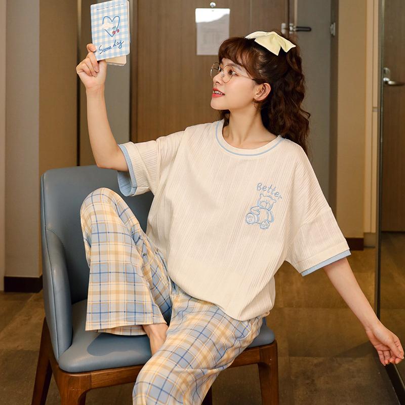 ルームウェア レディース パジャマ 部屋着 上下セット セットアップ 半袖 ロングパンツ 長ズボン 夏 春 秋 可愛い 薄手 修学旅行 入院 産後 旅行 外出 綿 |  | 12