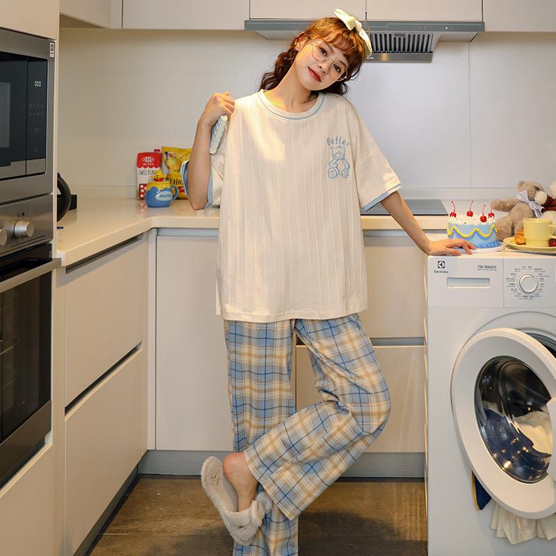 ルームウェア レディース パジャマ 部屋着 上下セット セットアップ 半袖 ロングパンツ 長ズボン 夏 春 秋 可愛い 薄手 修学旅行 入院 産後 旅行 外出 綿 |  | 17
