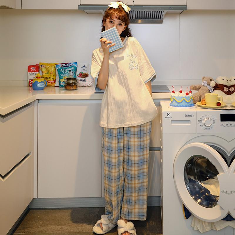 ルームウェア レディース パジャマ 部屋着 上下セット セットアップ 半袖 ロングパンツ 長ズボン 夏 春 秋 可愛い 薄手 修学旅行 入院 産後 旅行 外出 綿 |  | 18