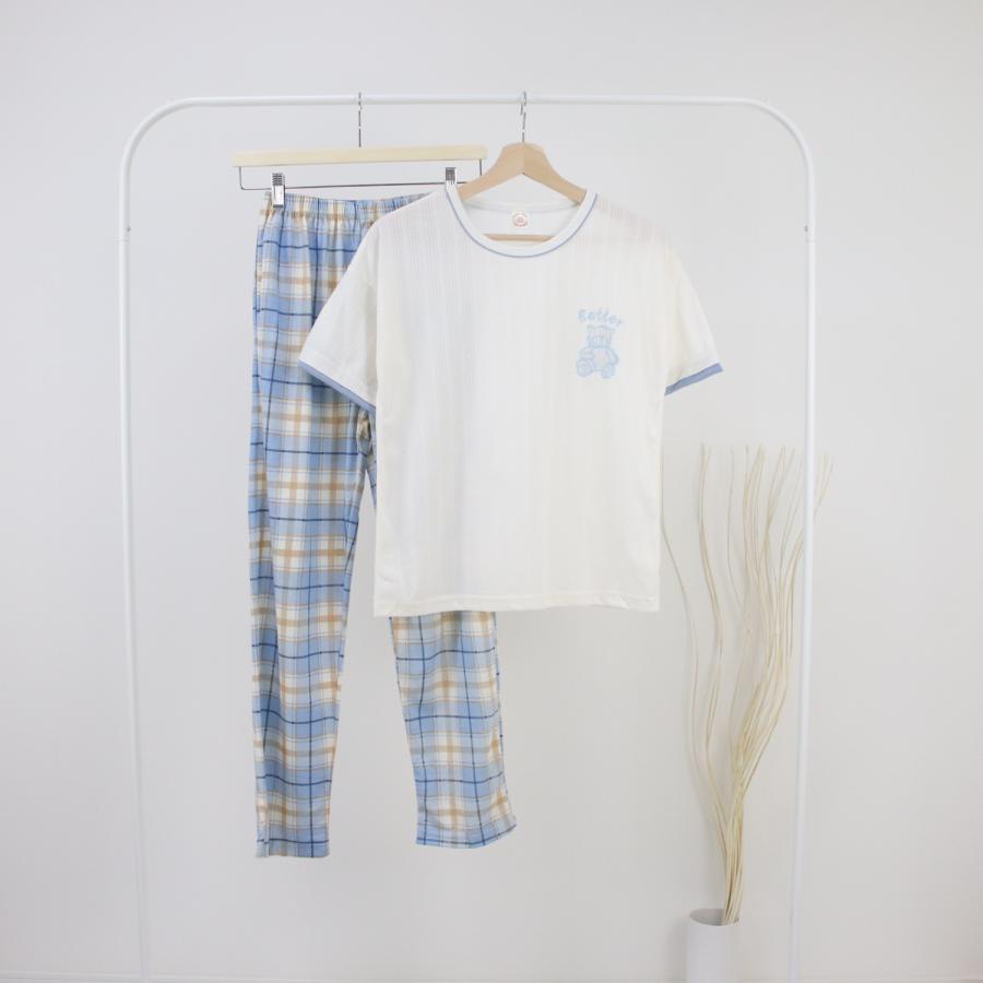 ルームウェア レディース パジャマ 部屋着 上下セット セットアップ 半袖 ロングパンツ 長ズボン 夏 春 秋 可愛い 薄手 修学旅行 入院 産後 旅行 外出 綿 |  | 01