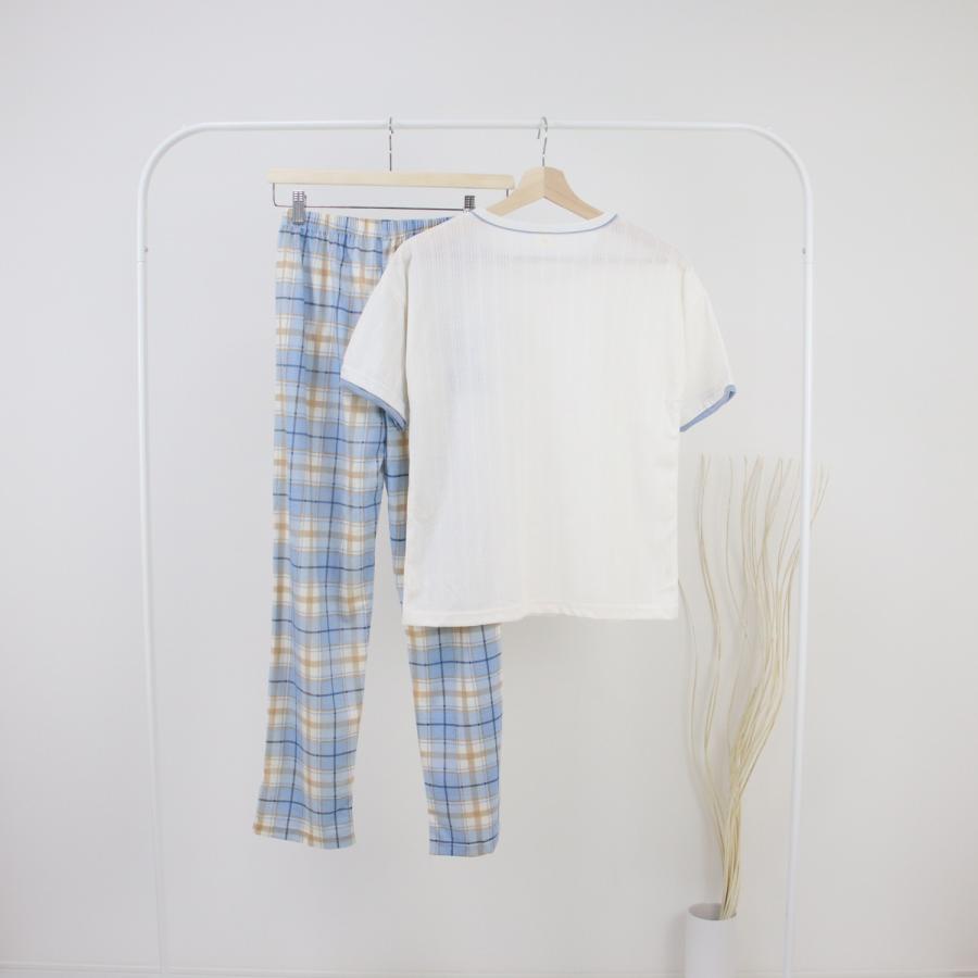 ルームウェア レディース パジャマ 部屋着 上下セット セットアップ 半袖 ロングパンツ 長ズボン 夏 春 秋 可愛い 薄手 修学旅行 入院 産後 旅行 外出 綿 |  | 02