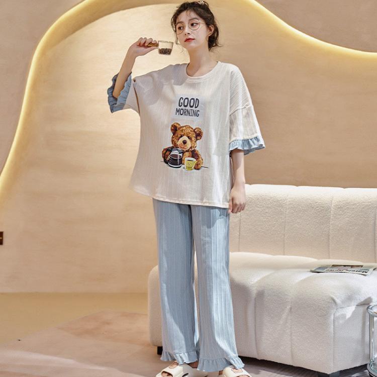 最新人気 部屋着 寝巻き パジャマ 家着 セットアップ レディース 春 夏 秋 ルームウェア 外出 可愛い 半袖 七分袖 上下セット ゆったり おしゃれ 韓国 2点セット Btc Com Br