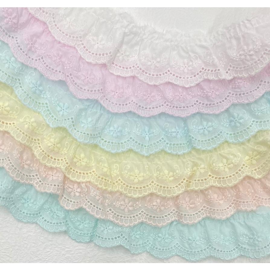 フリルレース ギャザーレース タックレース パステルカラー オフ白