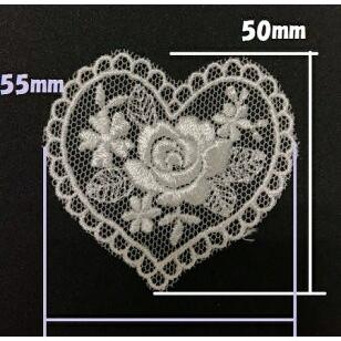 チュールレースモチーフ ハート 1枚単位販売 縦:50mm×横:55mm No