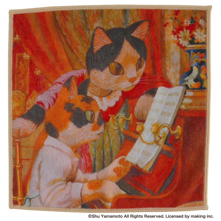 絵画　猫 キャットアート スマホ・メガネ拭き ハンカチ ピアノを弾く猫たち