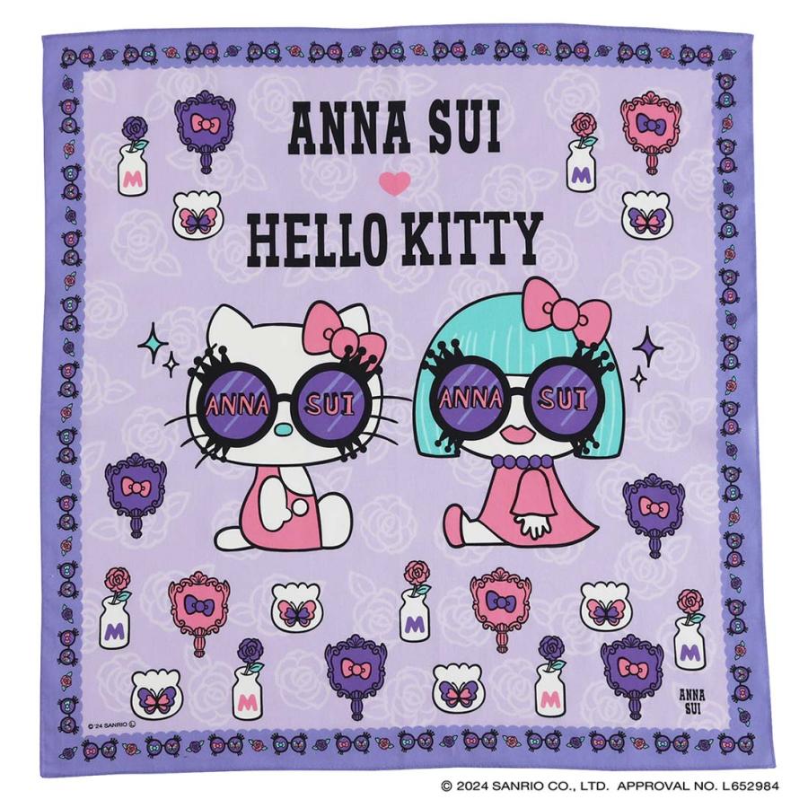 ANNA SUI × HELLO KITTY 大判 プリントハンカチ （約52cm） 0001 パープル アナ スイ × ハローキティ