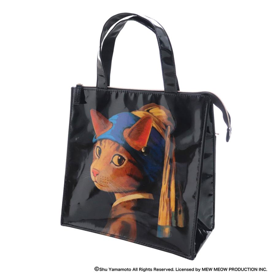 キャットアート ランチトートバッグ 真珠のイヤリングをした少女猫