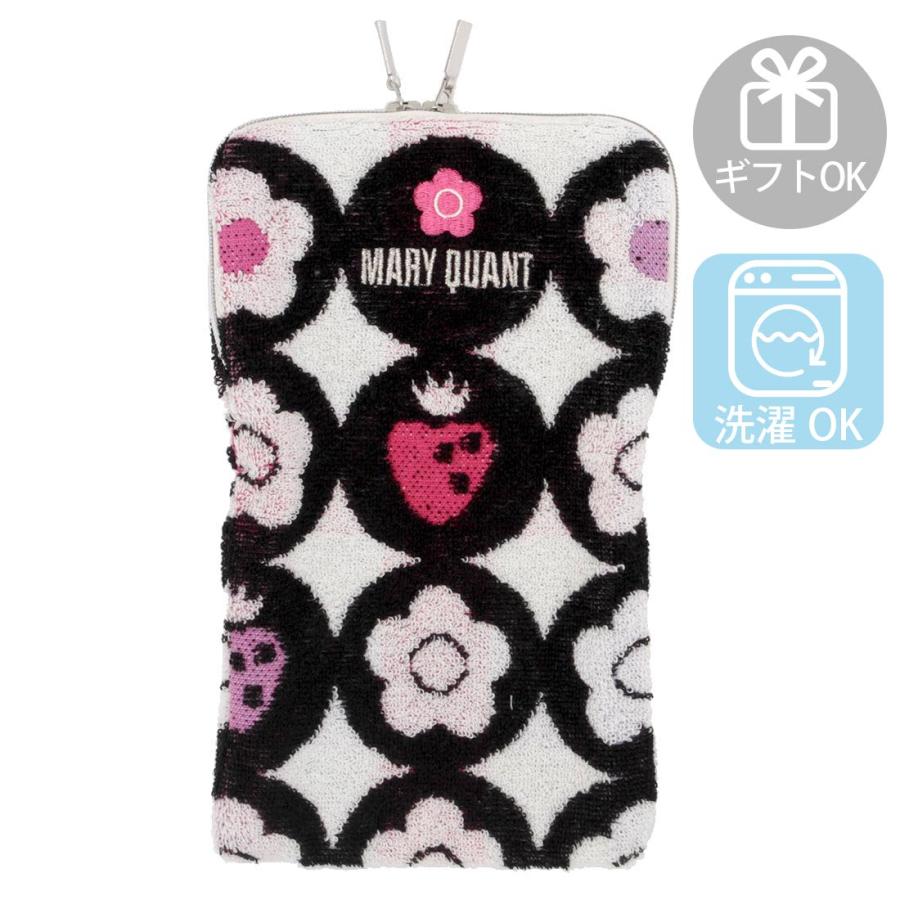 マリークワント　ファスナー付きタオル　ペットボトルケース　デイジーとイチゴ　ブラック