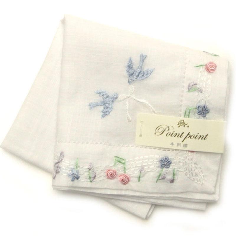 ポワンポワン ベトナム手刺繍ハンカチ 6501-10 ホワイト