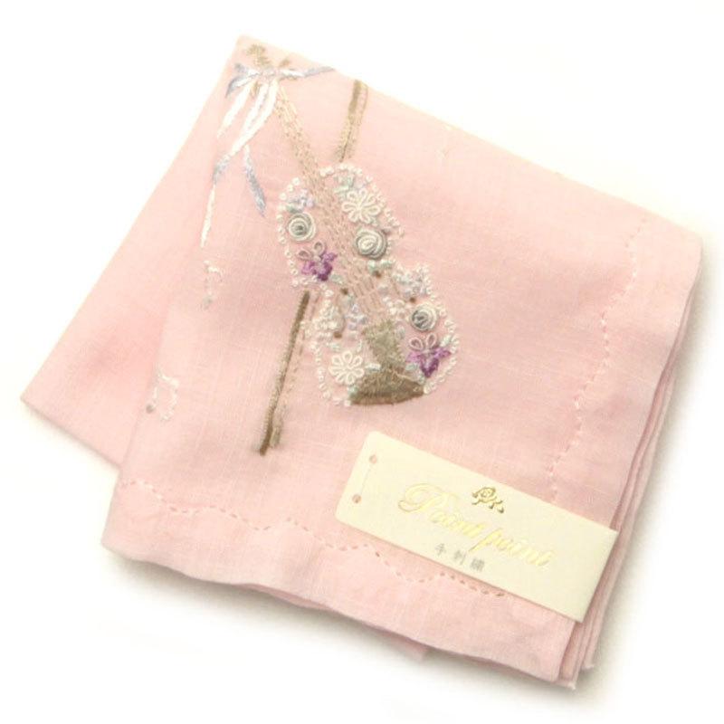 ポワンポワン ベトナム手刺繍ハンカチ 6502-01 ピンク : ハンカチーフ