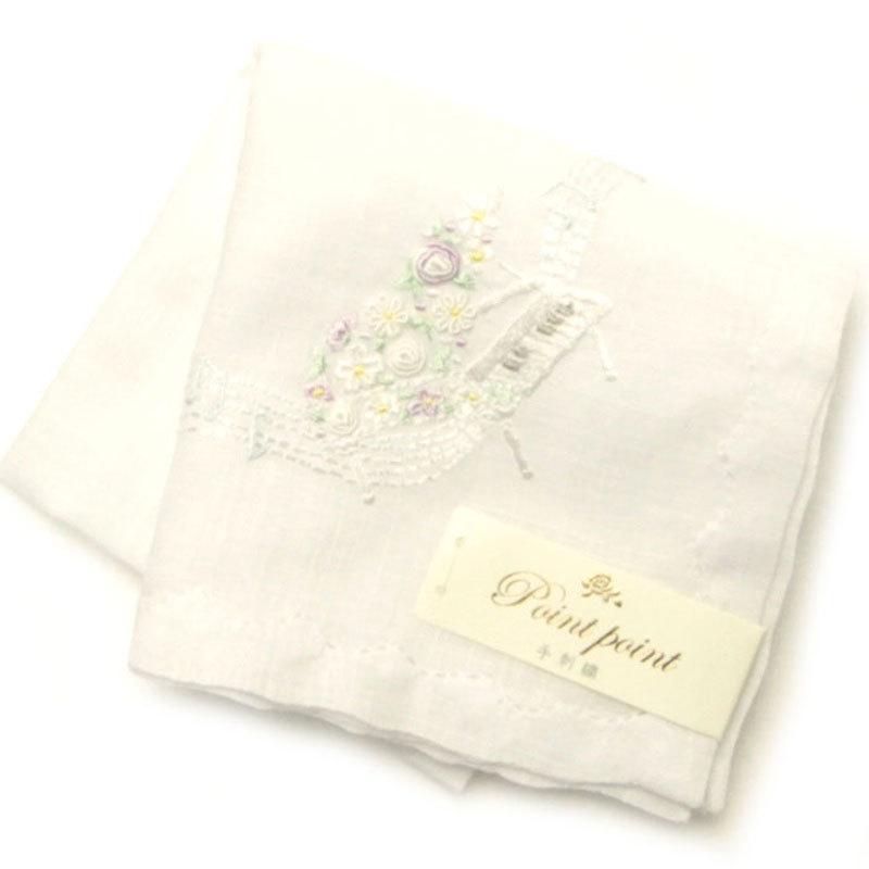 ポワンポワン ベトナム手刺繍ハンカチ 6503-10 ホワイト