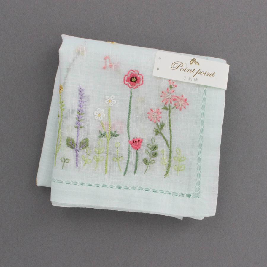 ベトナム手刺繍ハンカチ 花 2215 グリーン : ハンカチーフ