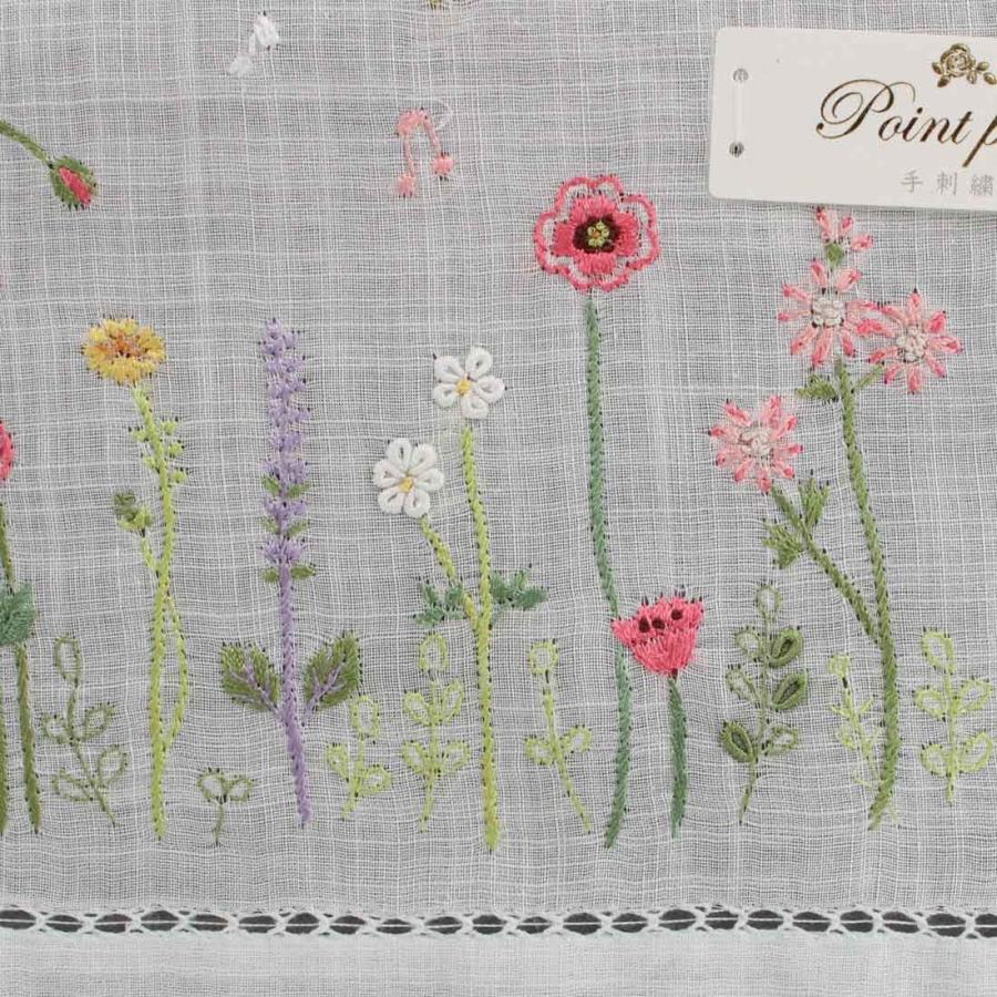 ベトナム手刺繍ハンカチ 花 2215 グリーン : ハンカチーフ