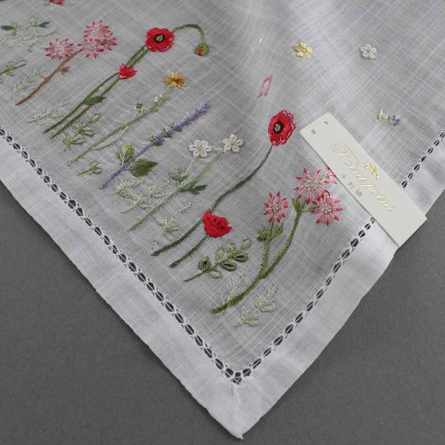 ベトナム手刺繍ハンカチ 花 2215 ホワイト : ハンカチーフギャラリー