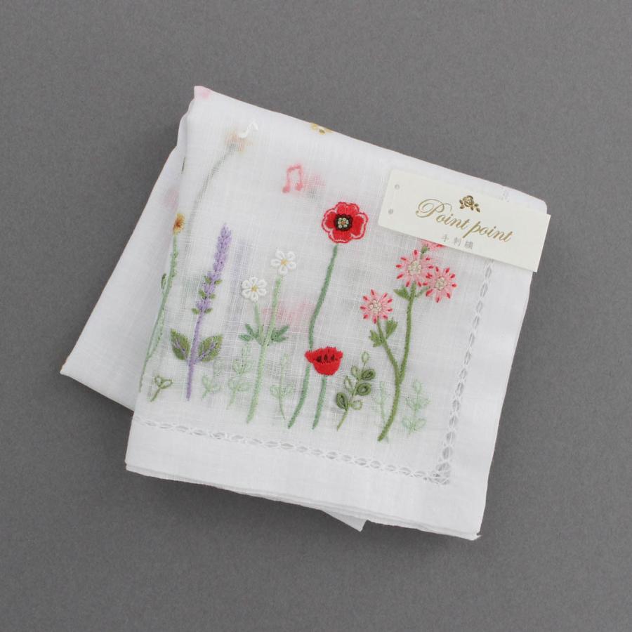 ベトナム手刺繍ハンカチ 花 2215 ホワイト : ハンカチーフギャラリー