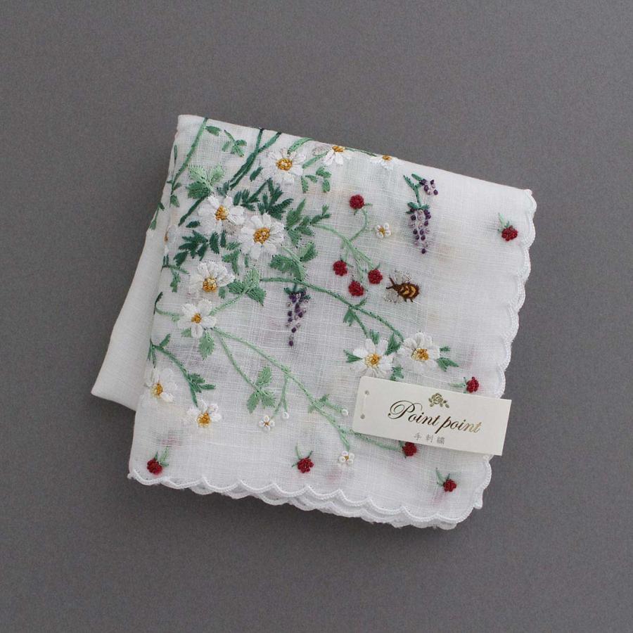 ベトナム手刺繍ハンカチ 花 5218 ホワイト : ハンカチーフギャラリー