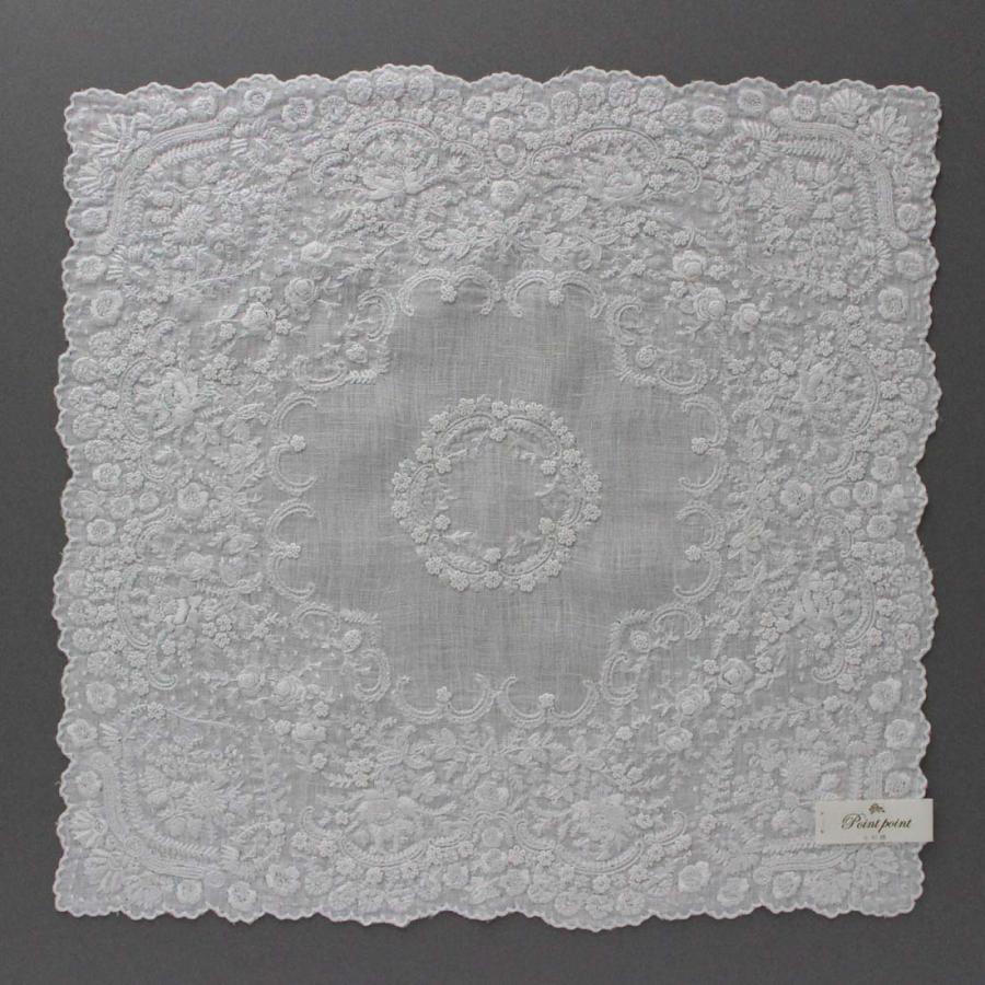 ベトナム手刺繍ハンカチ　扇子デザイン　6212 ホワイト_2