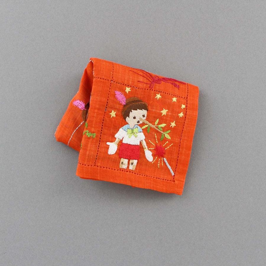 【SALE ￥88,000→￥22,000】75％OFF！　ベトナム手刺繍ハンカチ　絵本シリーズ　ピノキオ　7402　オレンジの画像