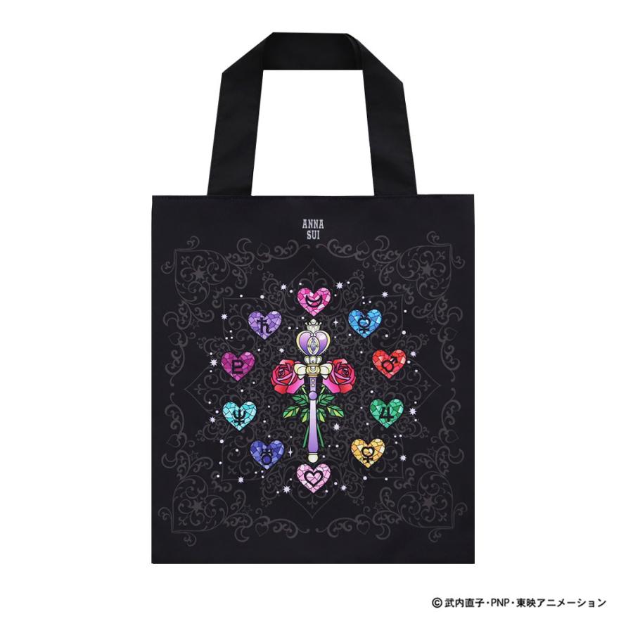 美少女戦士セーラームーン × ANNA SUI ポーチ付きエコバッグ ローズ柄 2202 ブラック|handkerchiefgallery|03