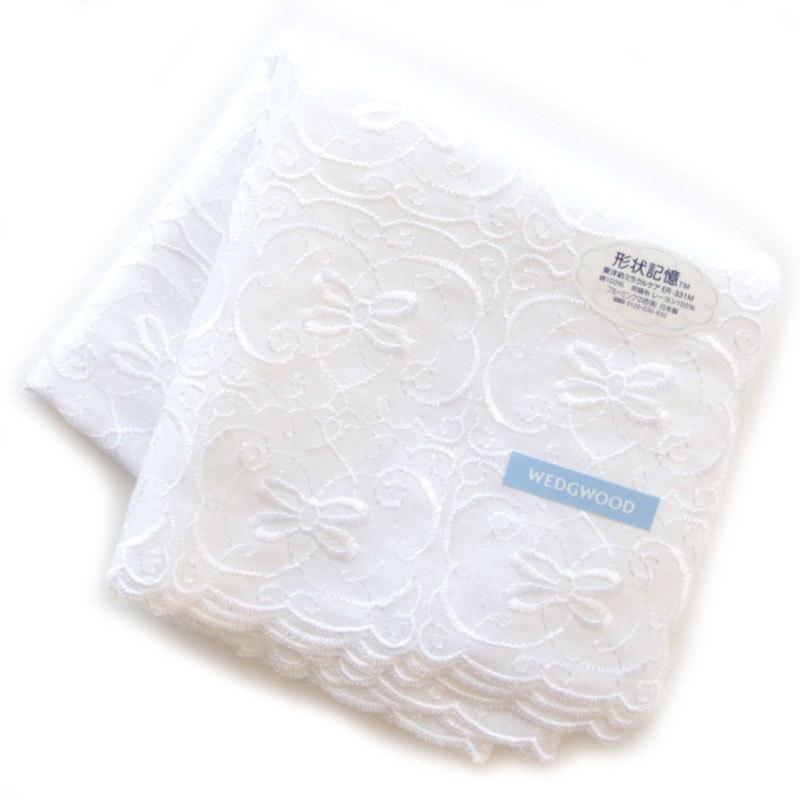 ウェッジウッド 形状記憶 刺繍ハンカチ 6201 ホワイト