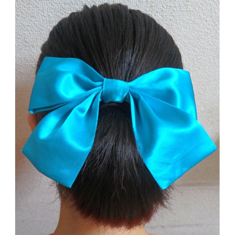 リボン ヘアゴム 蛍光ピンク ショッキングピンク サテン 大きめ 発表会