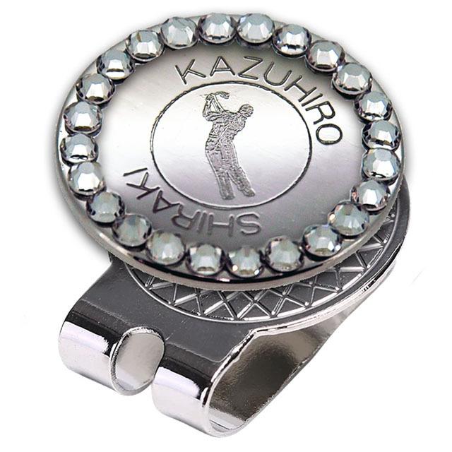 名入れ ゴルフマーカー 【ゴルファー スイング】 ガラス製ラインストーン マグネット入ハットクリップ付 golfmarkerswing