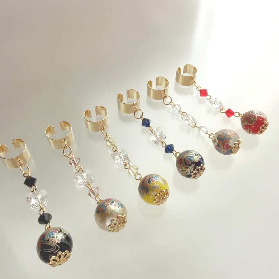 パールとガラス雫のイヤーカフ①ペアハンドメイド