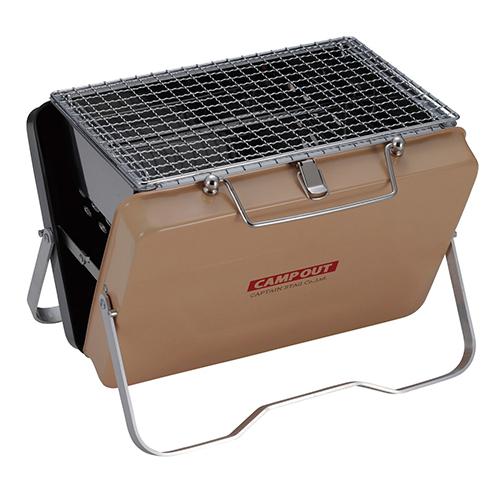 キャプテンスタッグ（CAPTAIN　STAG）　キャンプアウト　V型卓上グリル　UG−96　エイジンググレー×タン ハンズ | 